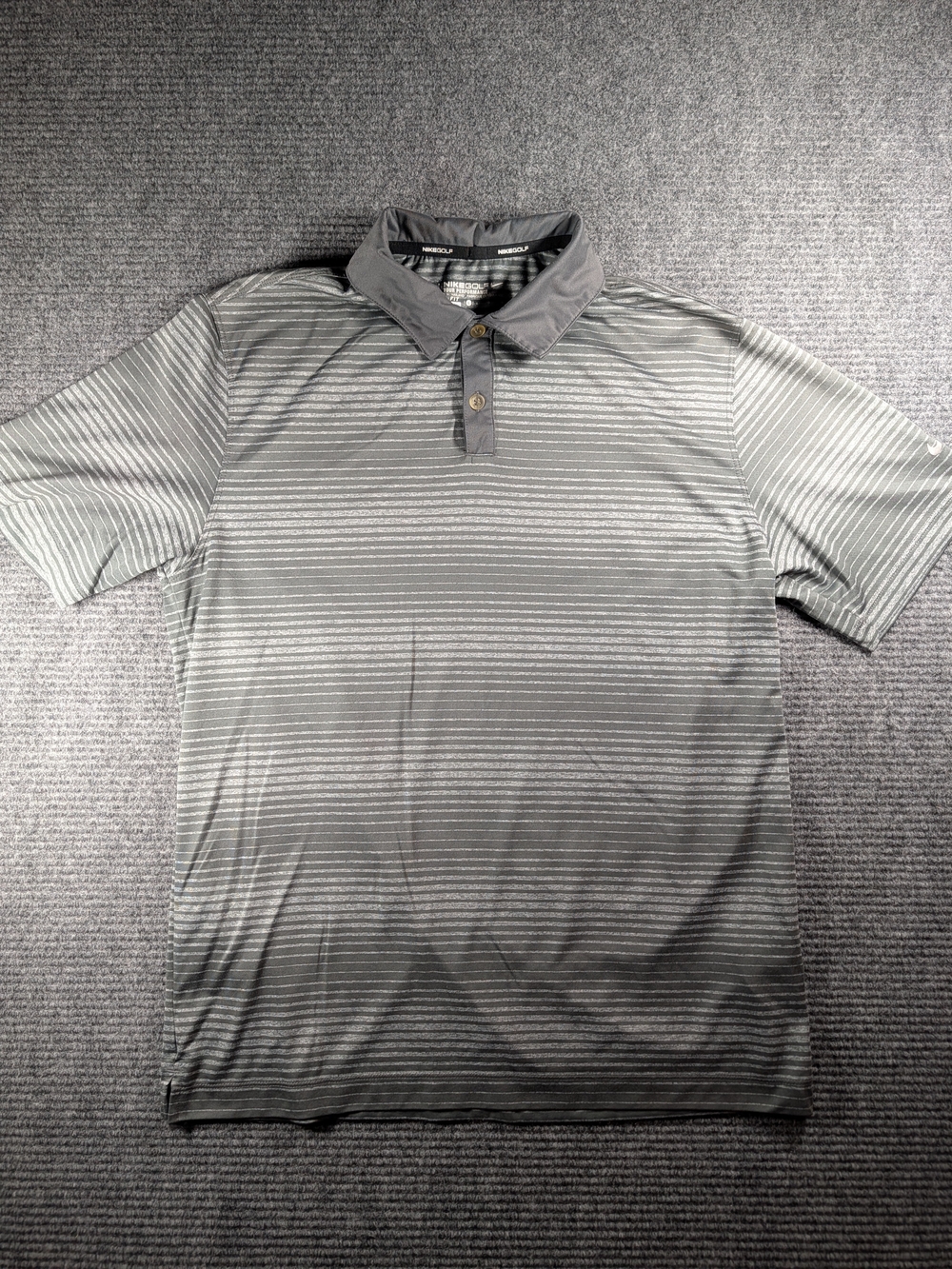 Nike Golf Dri-Fit Tour Performance Polo Gray/Black Striped Short Sleeve Men's Lg